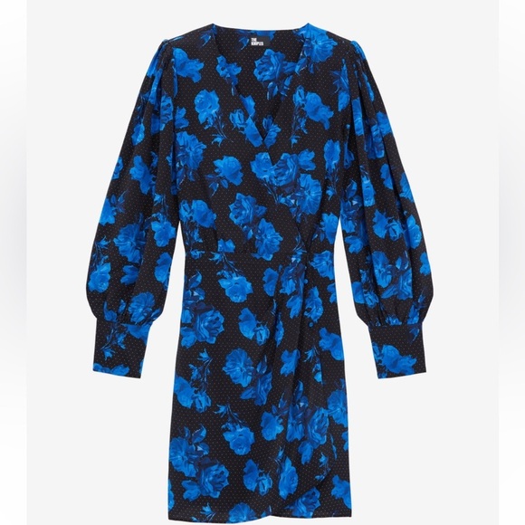 The Kooples Silk Wrap Dress NWT | Size small | Black & Blue Floral - Picture 3 of 14